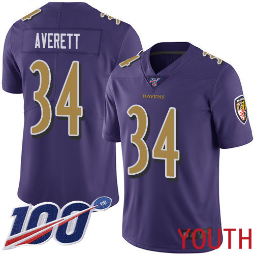 Baltimore Ravens Limited Purple Youth Anthony Averett Jersey NFL Football #34 100th Season Rush Vapor Untouchable->youth nfl jersey->Youth Jersey